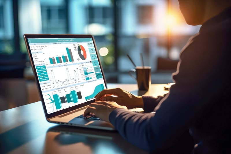 A business man reviews trucking data for the last few quarters.